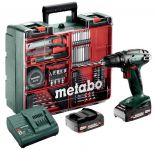 Шурпокрут-дриль Metabo BS 18 MOBILE WERKSTATT, акумуляторний, 2*18В, 2 Аг, 0-450/0-1600об/хв, патрон 1-10мм, 24/48Нм, кейс, набір приладдя, 1.3кг