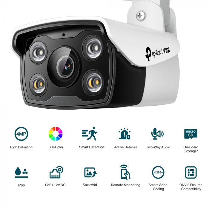 IP-Камера TP-LINK VIGI C340-4, PoE, 4Мп, 4 мм, H265+, IP66, Bullet, кольорове нічне бачення, зовнішня