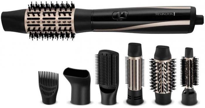 Фен-щітка Remington Blow Dry & Style Caring, 1200Вт, 2 режими, іоніз-я, хол. обдув, кейс для зберігання, кераміка, чорно-золотий