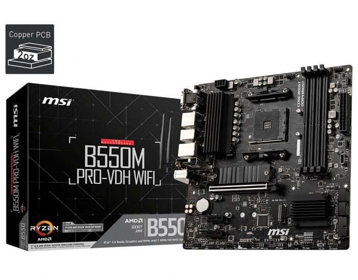 Материнcька плата MSI B550M PRO-VDH WIFI sAM4 B550 4xDDR4 HDMI DP D-Sub WiFi BT mATX