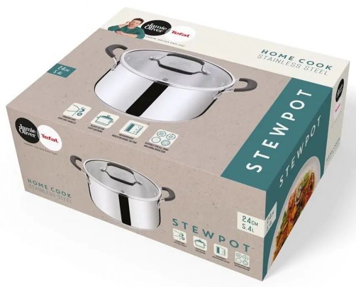 Каструля з кришкою Tefal Jamie Oliver Home Cook, 24 см,  5.4 л, нержавіюча сталь