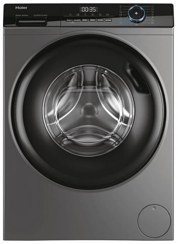 Пральна машина Haier фронтальна, 8кг, 1400, A+++, 56см, дисплей, пара, інвертор, люк чорний, прямий привід, cріблястий