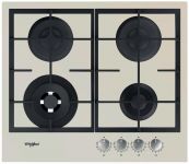 Варильна поверхня Whirlpool газова, 60см, чавун, конфорка з подвійним рядом полум'я, бежевий