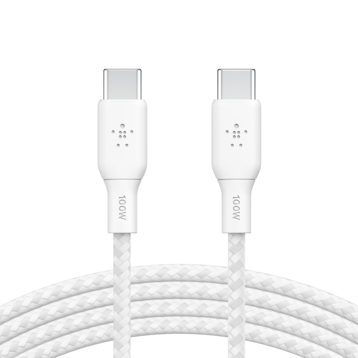 Кабель заряджання/синхронізації Belkin USB-С > USB-С 2м, 100Вт, плетений, білий