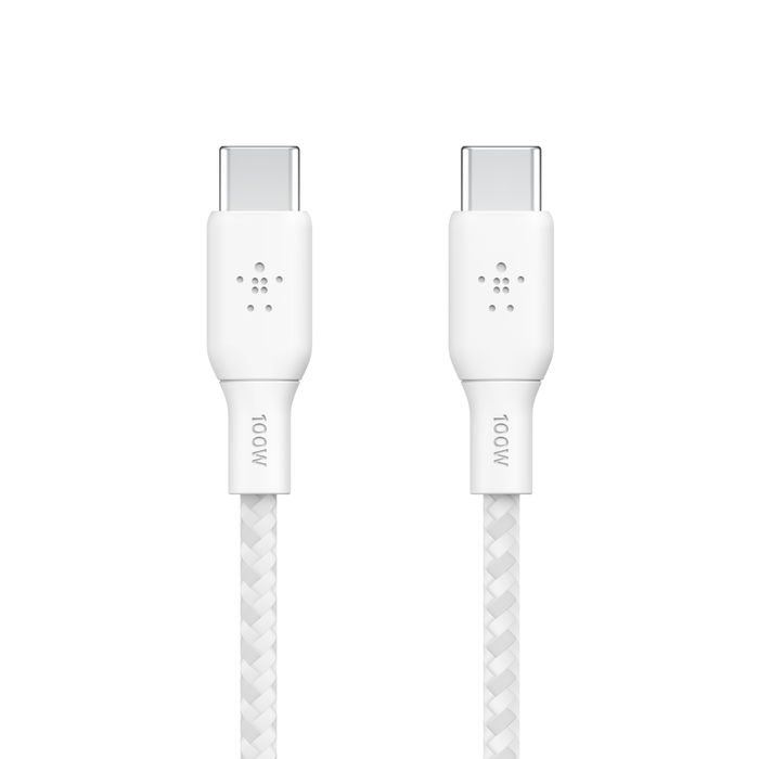 Кабель заряджання/синхронізації Belkin USB-С > USB-С 2м, 100Вт, плетений, білий