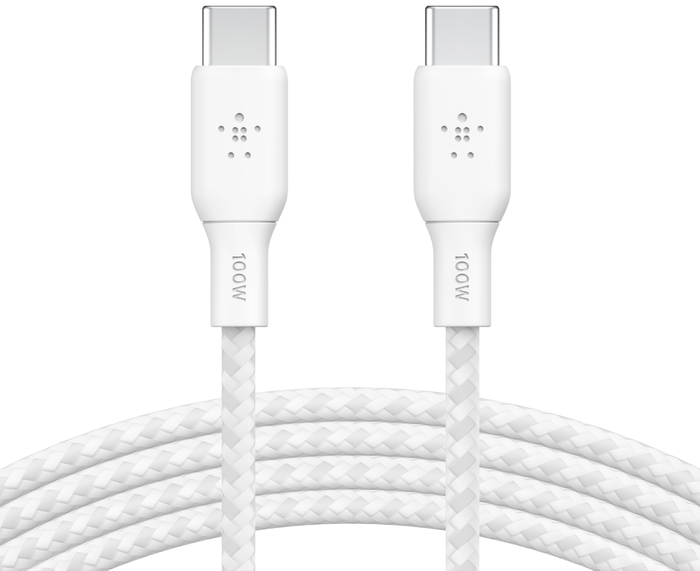 Кабель заряджання/синхронізації Belkin USB-С > USB-С 3м, 100Вт, плетений, білий