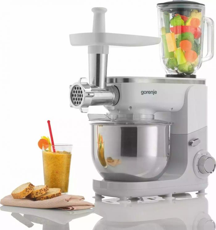 Кухонна машина Gorenje, 1000Вт, чаша-метал, корпус-пластик+метал, насадок-6, білий