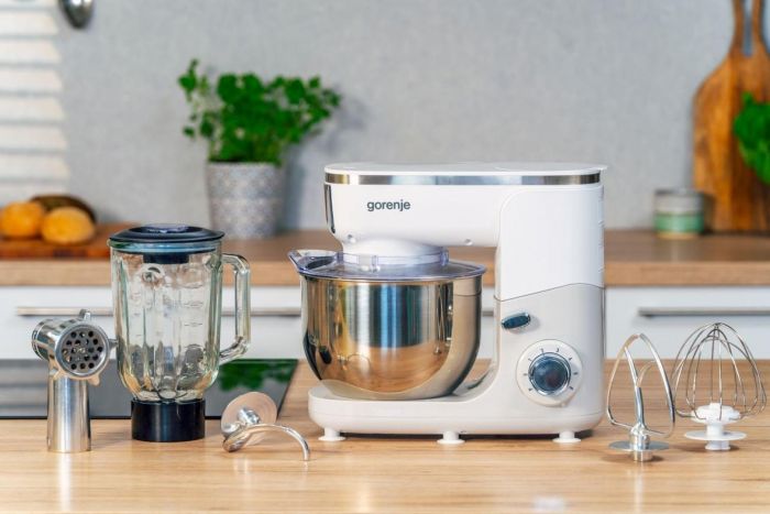 Кухонна машина Gorenje, 1000Вт, чаша-метал, корпус-пластик+метал, насадок-6, білий