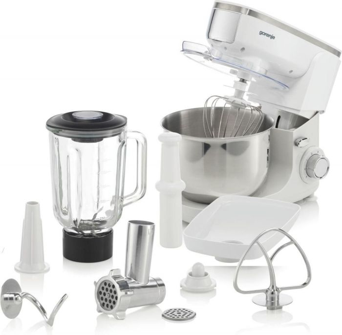 Кухонна машина Gorenje, 1000Вт, чаша-метал, корпус-пластик+метал, насадок-6, білий