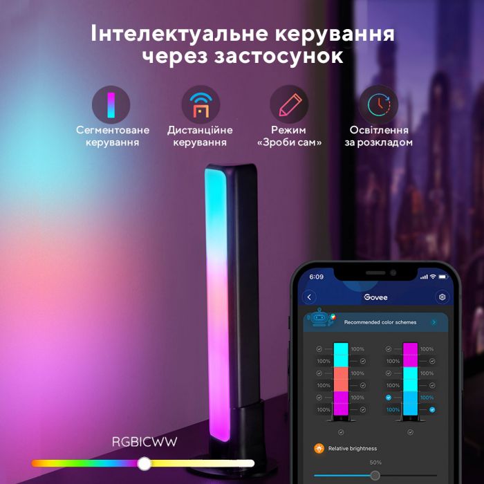 Набір підсвічування Govee H6056 Flow Plus Light Bars, RGBICWW, WI-FI/Bluetooth, чорний