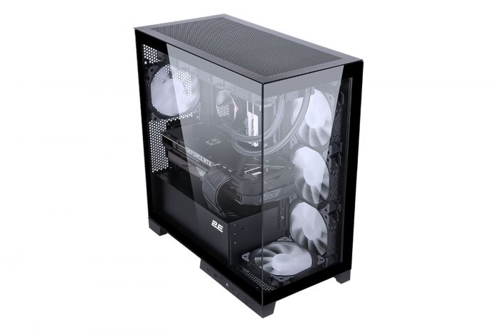 Корпус 2E Gaming Fantom GK701B, без БЖ, 2xUSB 3.0, 1xUSB Type-C, 4x120mm ARGB, controller with remote, TG Side/Front Panel, mATX, чорний