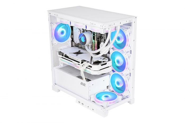 Корпус 2E Gaming Fantom GK701W, без БЖ, 2xUSB 3.0, 1xUSB Type-C, 4x120mm ARGB, controller with remote, TG Side/Front Panel, mATX, білий