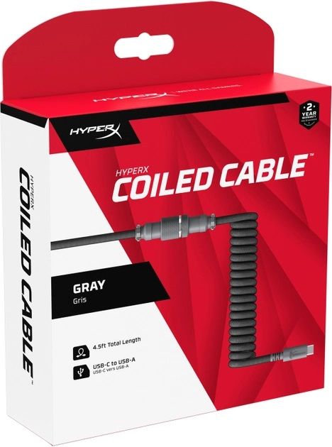 Кабель HyperX USB-A - USB-C спіральний, 1.37м Grey