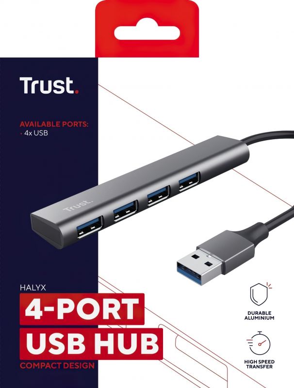 USB-хаб Trust Halyx 4-Port USB-A 3.2 Grey