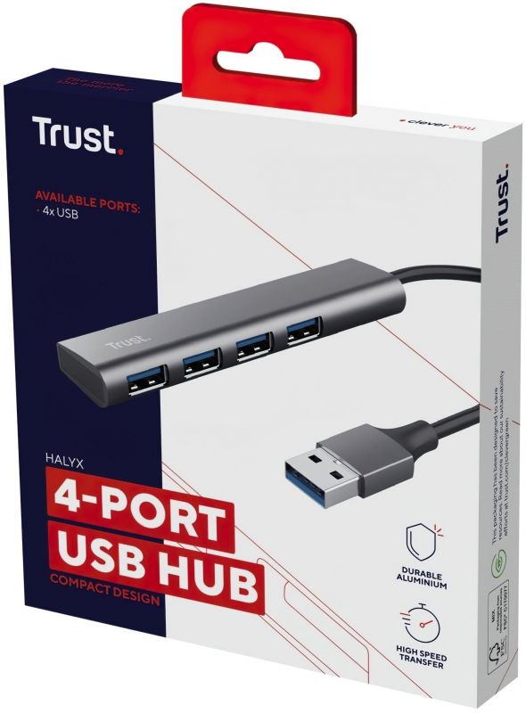 USB-хаб Trust Halyx 4-Port USB-A 3.2 Grey