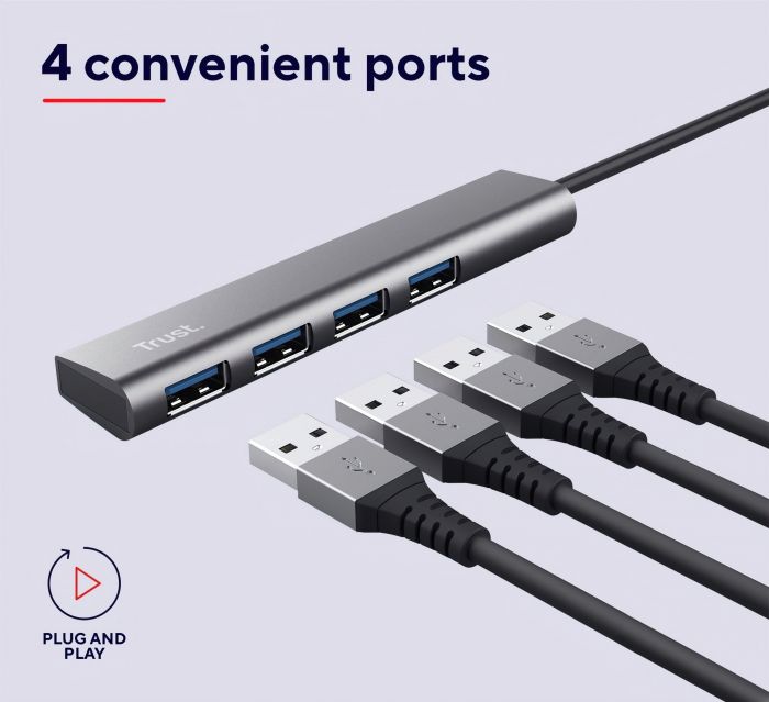 USB-хаб Trust Halyx 4-Port USB-A 3.2 Grey