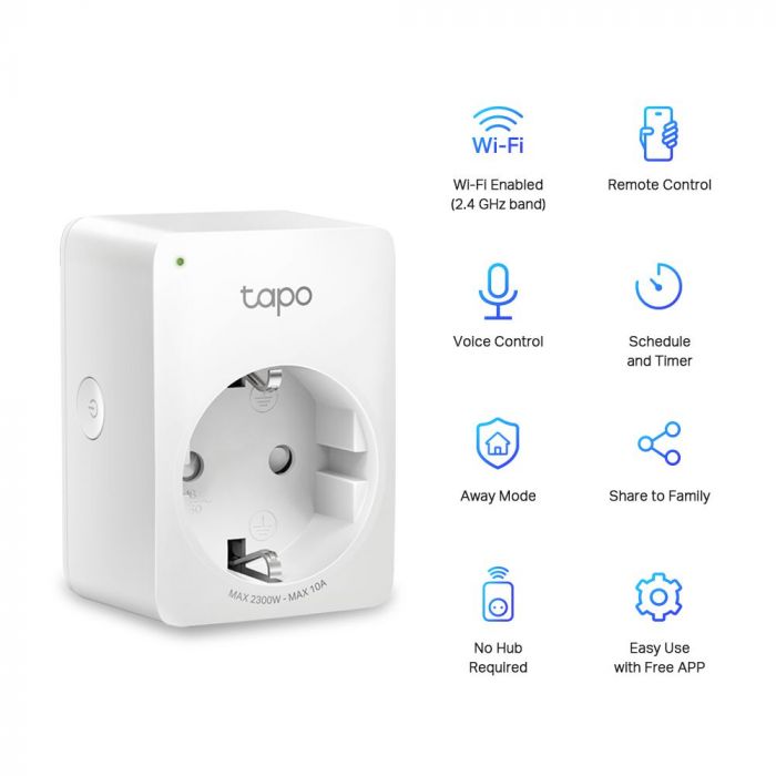Смарт-розетка TP-LINK Tapo P100 N300 BT 10A