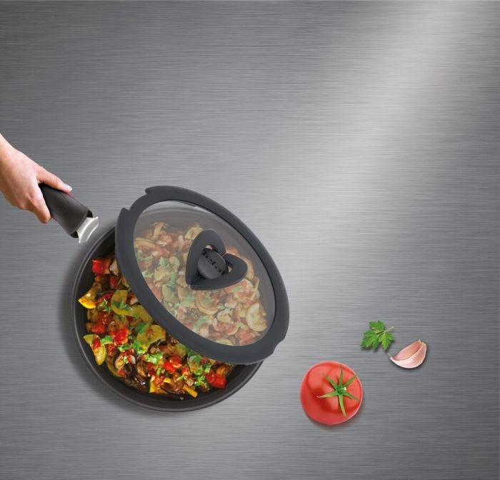 Кришка Tefal Ingenio 16см, скло, силікон, прозоро-чорний