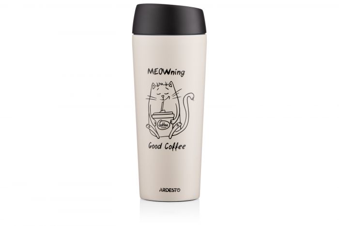 Термокухоль ARDESTO Coffee Time Meowning, 450мл, нержавіюча сталь, бежевий