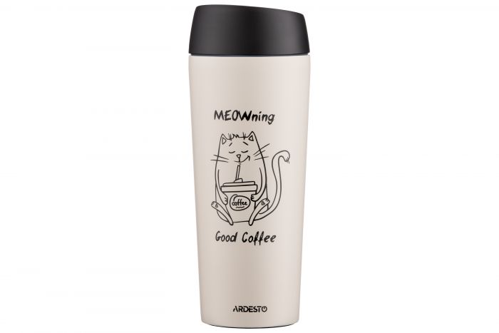 Термокухоль ARDESTO Coffee Time Meowning, 450мл, нержавіюча сталь, бежевий