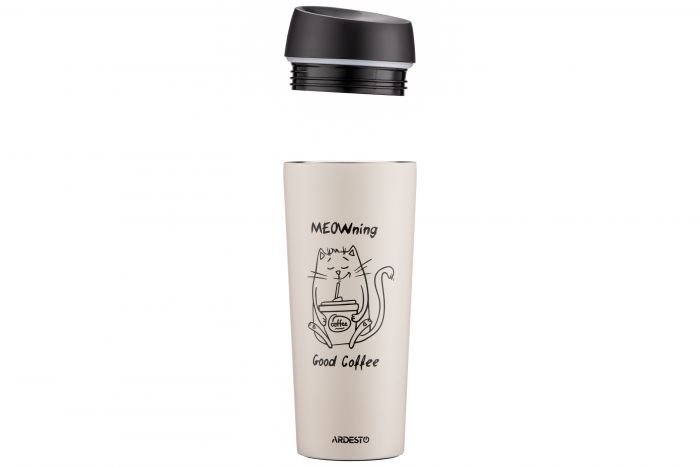 Термокухоль ARDESTO Coffee Time Meowning, 450мл, нержавіюча сталь, бежевий