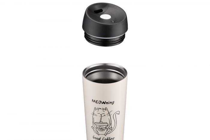Термокухоль ARDESTO Coffee Time Meowning, 450мл, нержавіюча сталь, бежевий