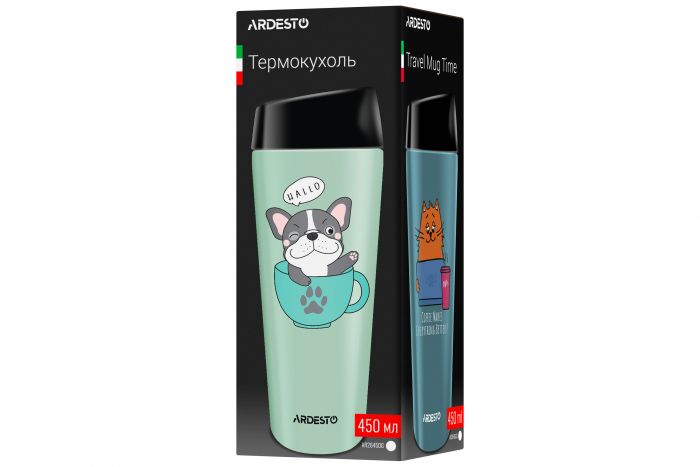 Термокухоль ARDESTO Coffee Time Meowning, 450мл, нержавіюча сталь, бежевий