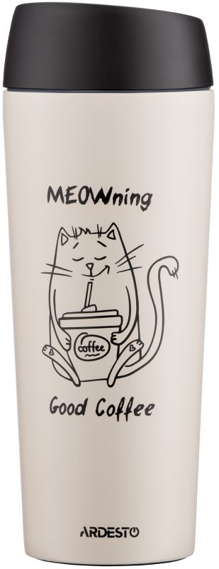 Термокухоль ARDESTO Coffee Time Meowning, 450мл, нержавіюча сталь, бежевий