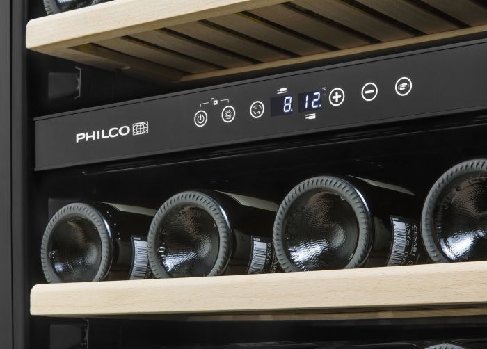 Холодильник Philco для вина, 86 х 38 х 57, холод.відд.-85л, зон - 2, бут-32, диспл, підсвітка, чорний