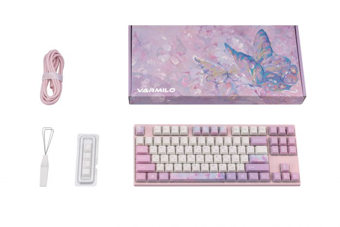 Клавіатура механічна Varmilo VEM87 Dreams On Board 87Key, EC V2 Jasmine, USB-A, EN, White Led, рожевий