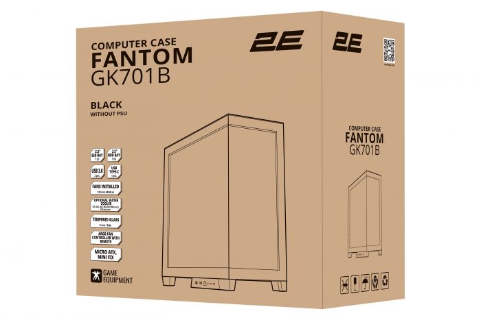 Корпус 2E GAMING Fantom GK701B без БЖ 2xUSB3.0, 1xUSBType-C, 4x120мм ARGB, VGA 400мм, LCS ready, контролер з пультом, TG Side/Front Panel, mATX, чорний