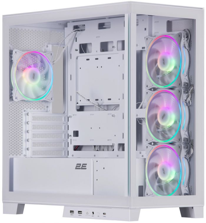 Корпус 2E GAMING Fantom GK701W без БЖ 2xUSB3.0, 1xUSBType-C, 4x120мм ARGB, VGA 400мм, LCS ready, контролер з пультом, TG Side/Front Panel, mATX, білий