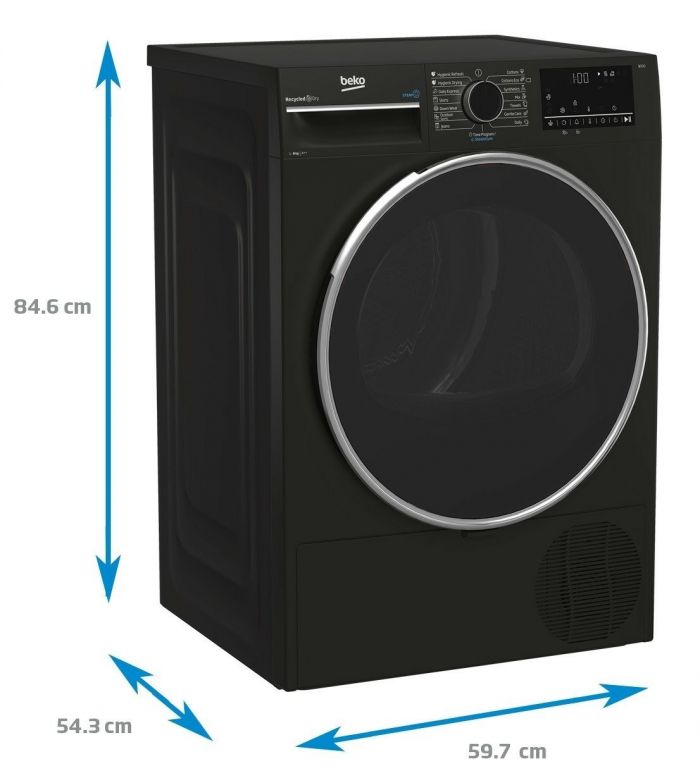 Сушильна машина Beko тепловий насос, 8кг, A++, 60см, дисплей, підсвітка барабану, сірий