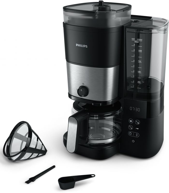 Кавоварка Philips крапельна All-in-1 Brew, 1.25л, зерно+мелена, дисплей, підігрів кавника, кавомолка, чорний