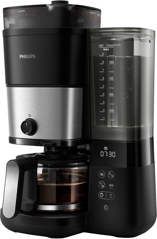 Кавоварка Philips крапельна All-in-1 Brew, 1.25л, зерно+мелена, дисплей, підігрів кавника, кавомолка, чорний