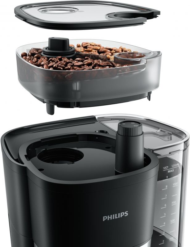 Кавоварка Philips крапельна All-in-1 Brew, 1.25л, зерно+мелена, дисплей, підігрів кавника, кавомолка, чорний