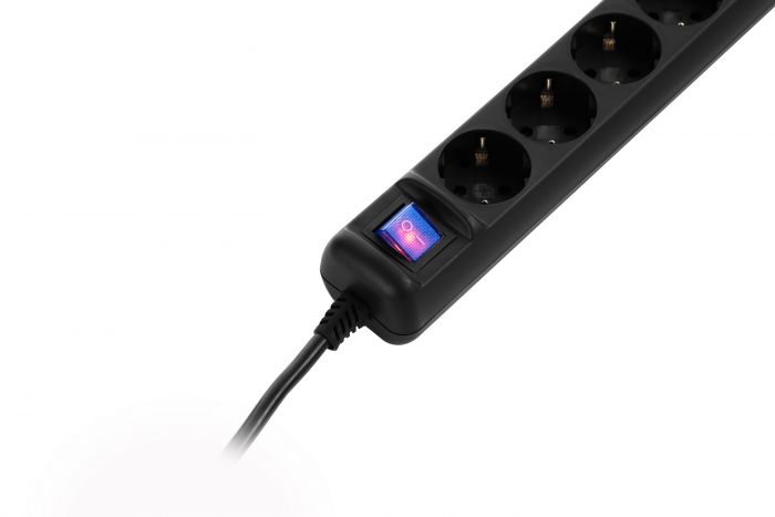 Мережевий подовжувач 2Е 5XSchuko з вимикачем, 3G*1.5мм2, 3м, black