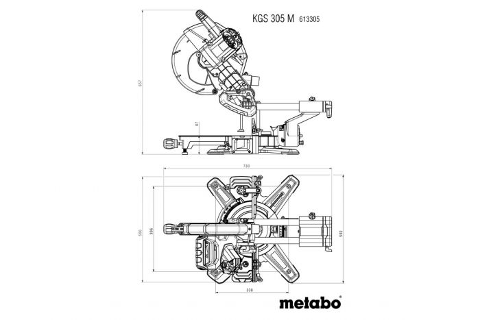 Пила торцювальна Metabo KGS 305 M з протяжкою, 1600Вт, диск 305мм, пропил 110/67мм, 18.6кг