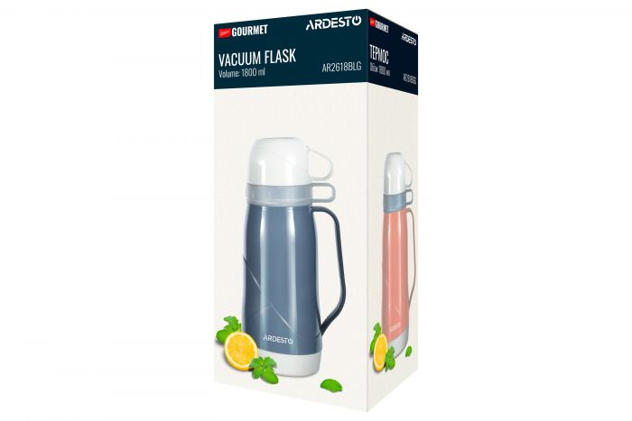 Термос Ardesto Gemini Gourmet 1800 мл, пластик, скляна колба, синій