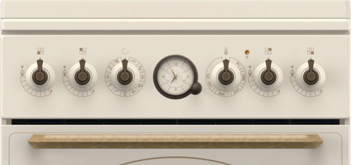 Плита Gorenje комбінована, 70л, 50x60см, дисплей, газ-контроль, чавун, слонової кістки