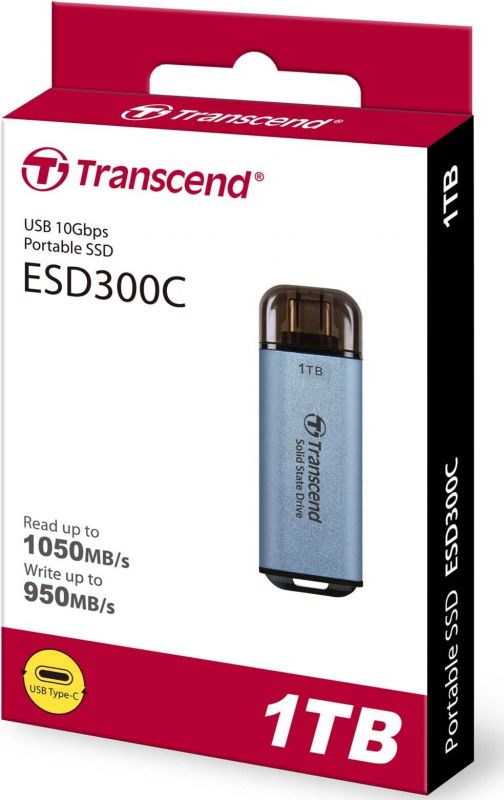 Портативний SSD Transcend 1TB USB 3.1 Gen 2 Type-C ESD300 Синій