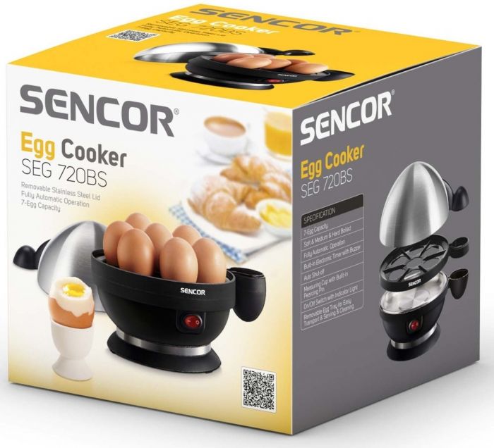 Яйцеварка Sencor, 380Вт, механічне керування, 3 рівня приготування, на 7 яєць, нержав.сталь, пластик, чорний
