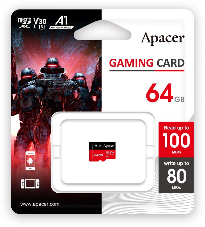 Карта пам'яті Apacer microSD  64GB C10 UHS-I U3 A1 R100/W80MB/s