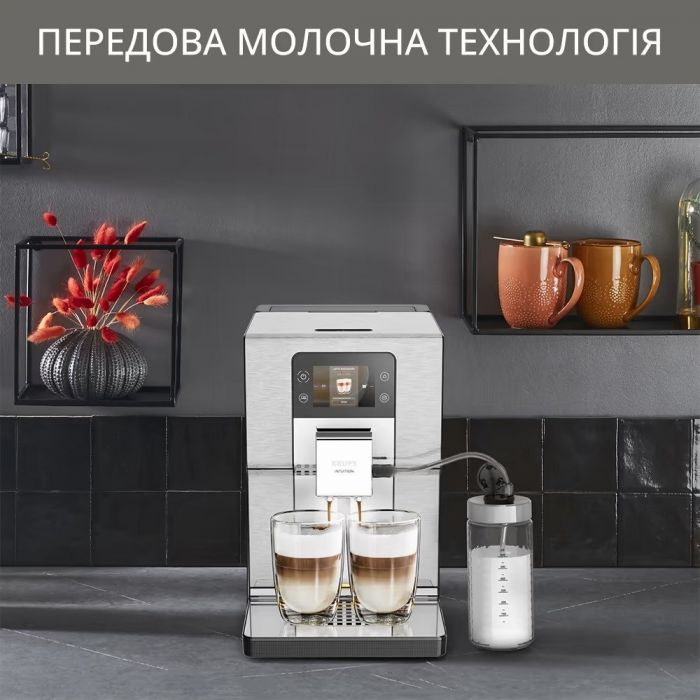 Кавомашина Krups Experience+, 3л, зерно, автомат.капуч, дисплей, авторецептів -7, сернор.керування, сріблястий