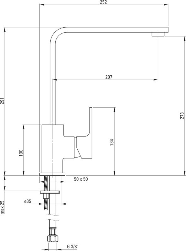 Змішувач для кухні Deante Anemon, довж.виливу - 207мм, поворотний, 1важіль, чорний