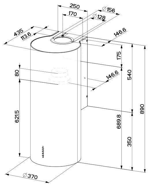 Витяжка Faber купольна, 37см, 1169м.куб/год, Cylindra Plus Wh Gloss A37, білий глянцевий