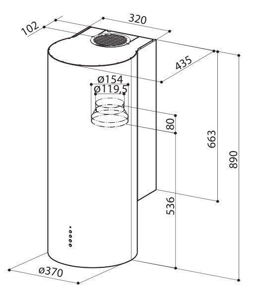 Витяжка Faber купольна, 37см, 1035м.куб/год, Eclipse Ev8 Led X A37, нерж