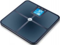 Ваги Beurer підлогові, 180кг, підкл. до смартфону, сенс. керув., аналіз тіла, AAAх4 в комплекті, скло, чорний