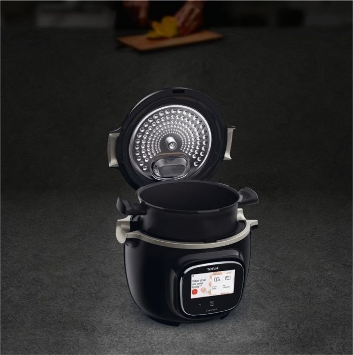 Мультиварка Tefal скороварка Cook4me Touch, 1600Вт, чаша-6л, сенсорне керування, 13 програм, управл. смартф., метал, пластик, чорний