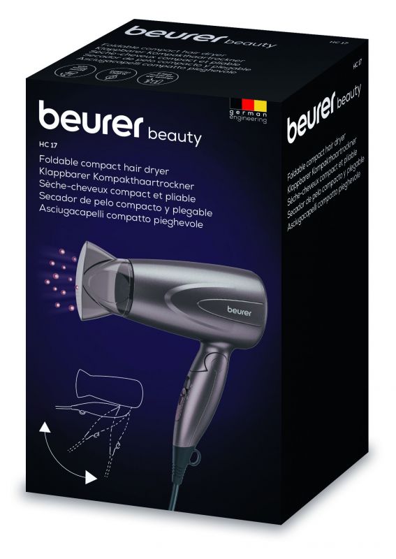 Фен дорожній Beurer, 1300Вт, 2 режими, 2 швидкості, сірий